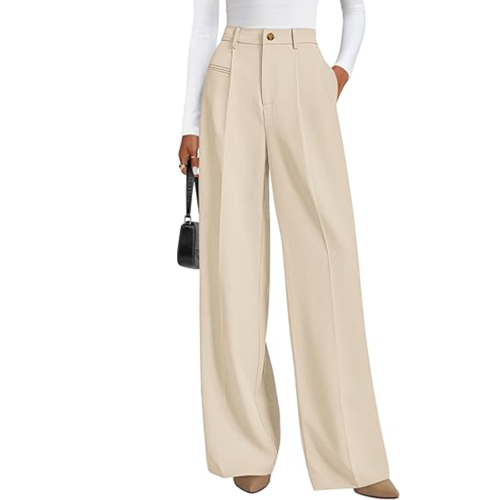 Wide Fit Casual Flowy Work Palazzo Pants For Women – styled outfit view