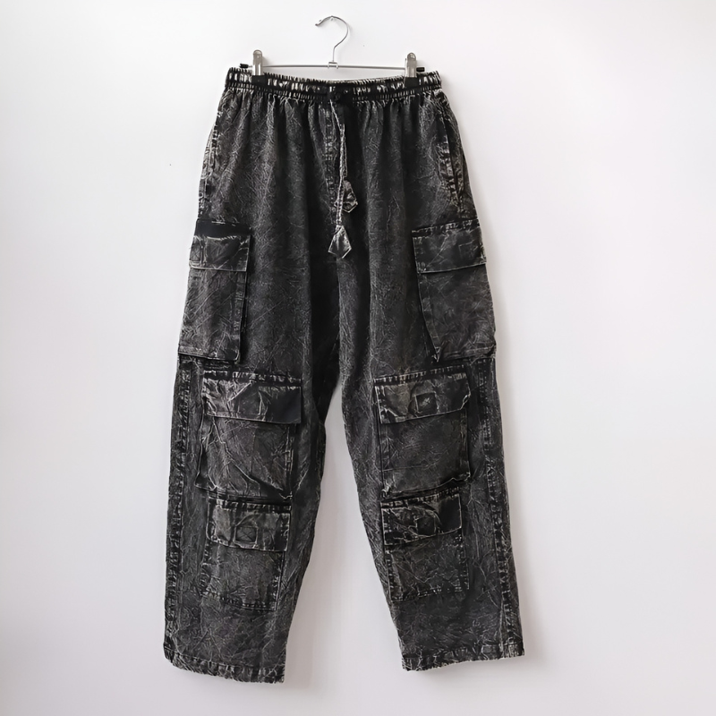 Vintage Stonewashed Multi Pocket Cargo Pants – full length outfit view