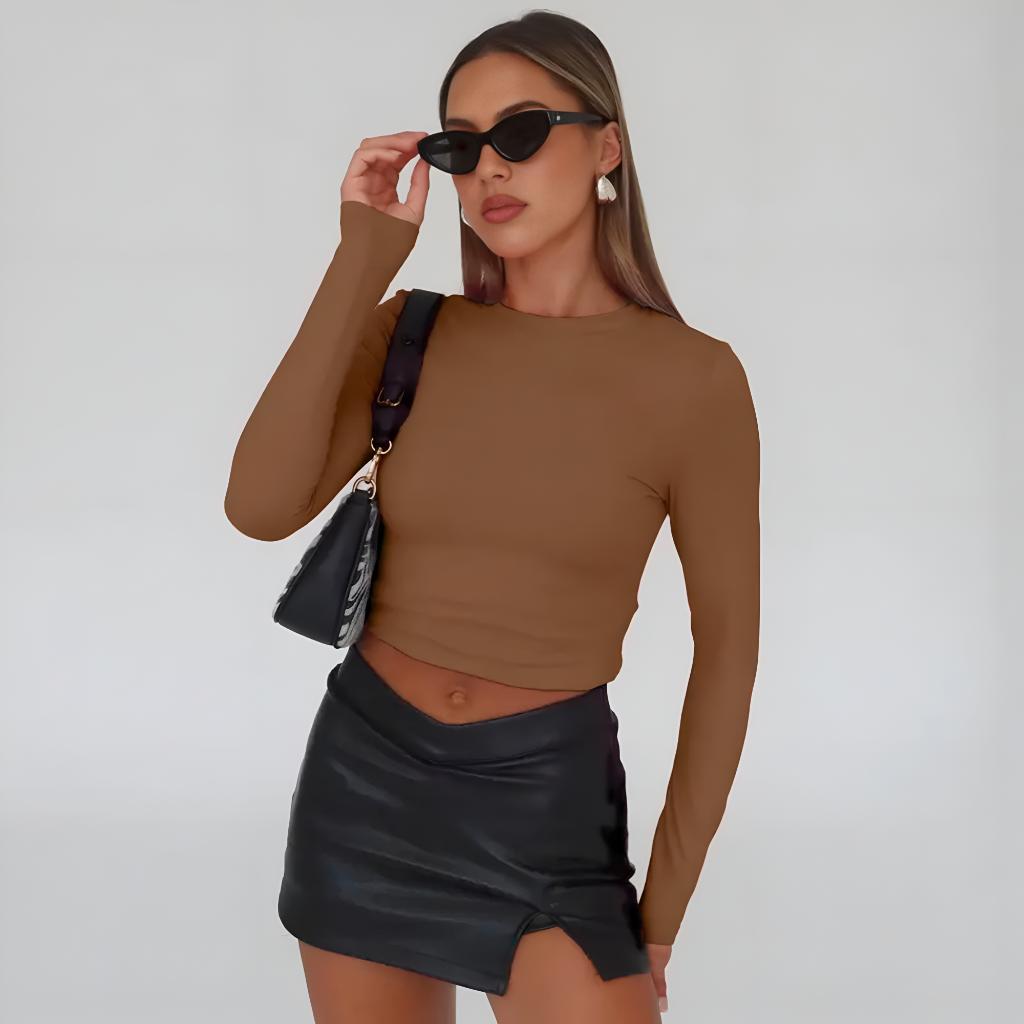 Set Of 3 Slim Fit Long Sleeve Top For Women – full length outfit view