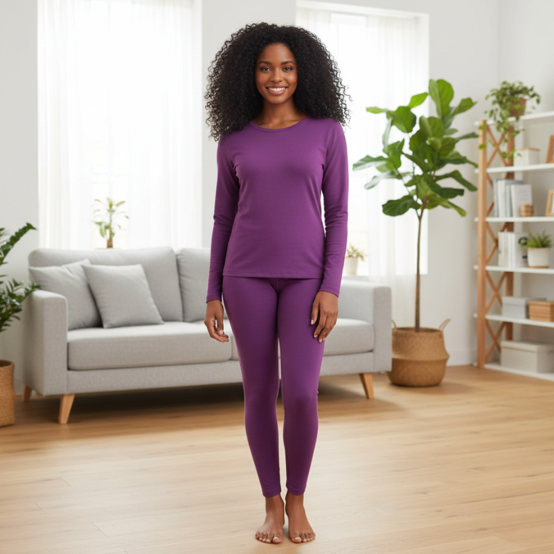 Women's Women Ultra Soft Thermal Long Set For Cold Weather - Stretch Com – model wearing view