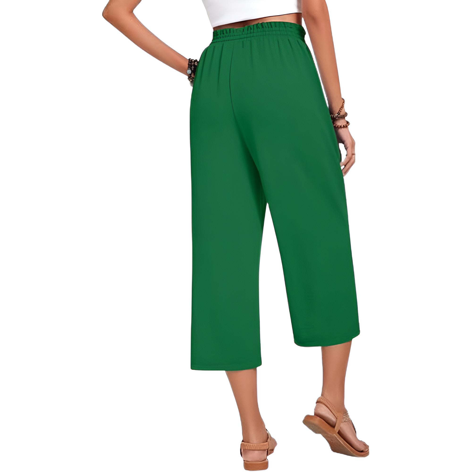 Wide Fit Casual Capri Pants With Pockets For Women – full length outfit view