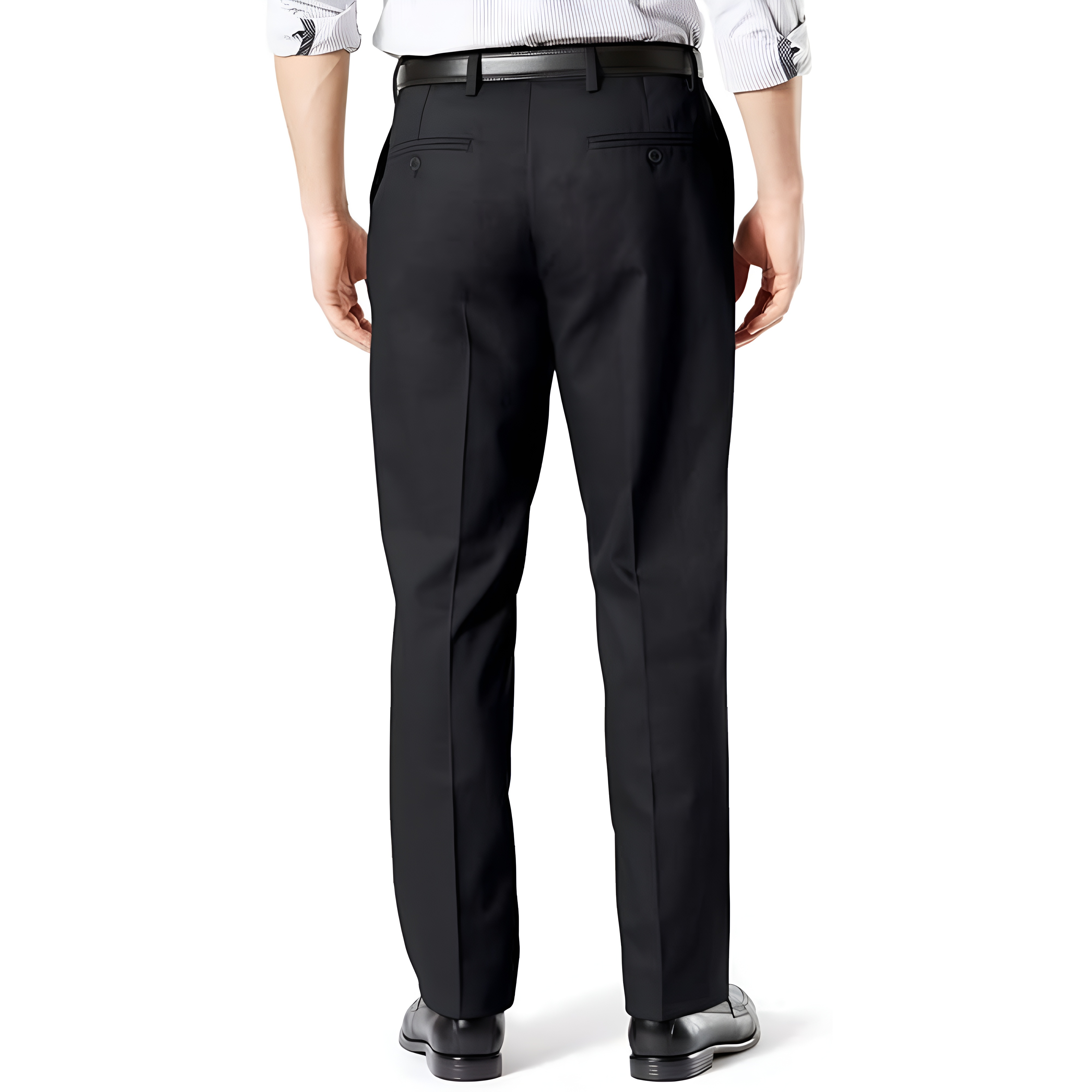 Classic Stretch Fit Formal Pants With Button Closure For Men – side profile view