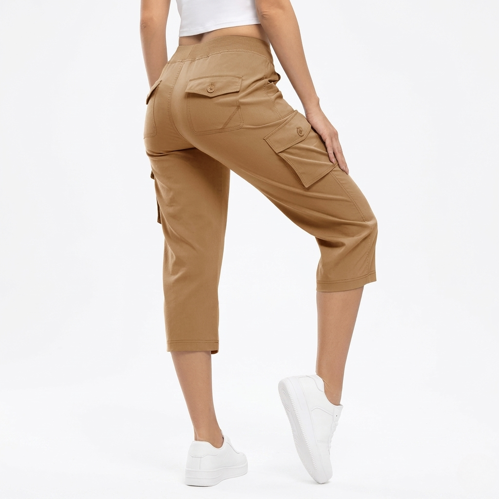 Casual Lightweight Cargo Capris Pants With 6 Pockets For Women