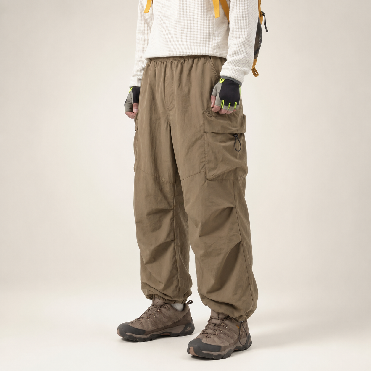 Lightweight Baggy Cargo Parachute Pants With Elastic Waist For Men