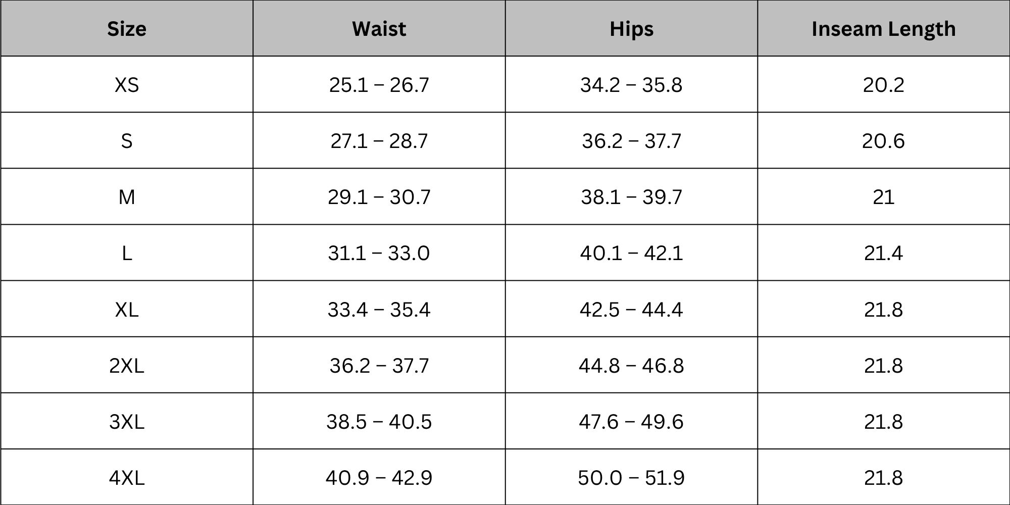 Size Chart