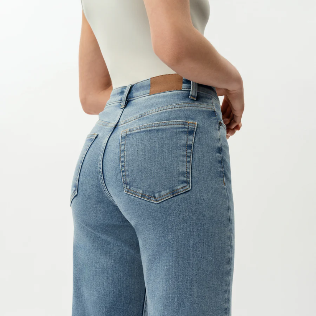 Women's High Rise Wide Denim Jeans – waistband detail