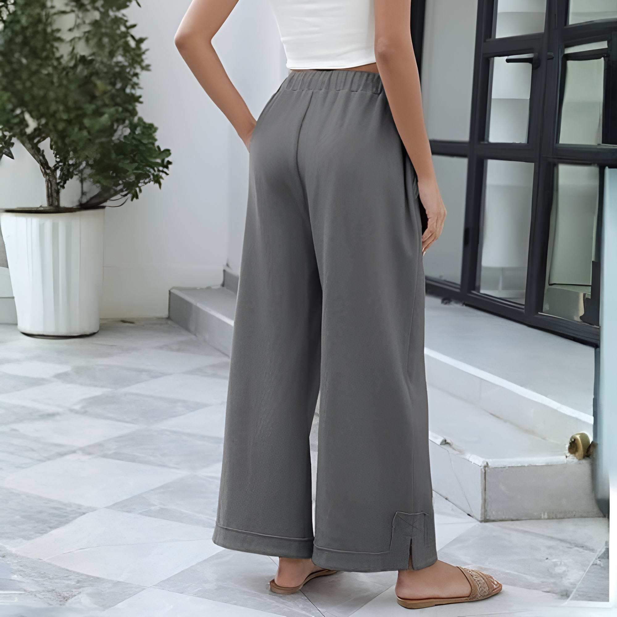 Loose Fit Drawstring Wide Trousers – fit and style view