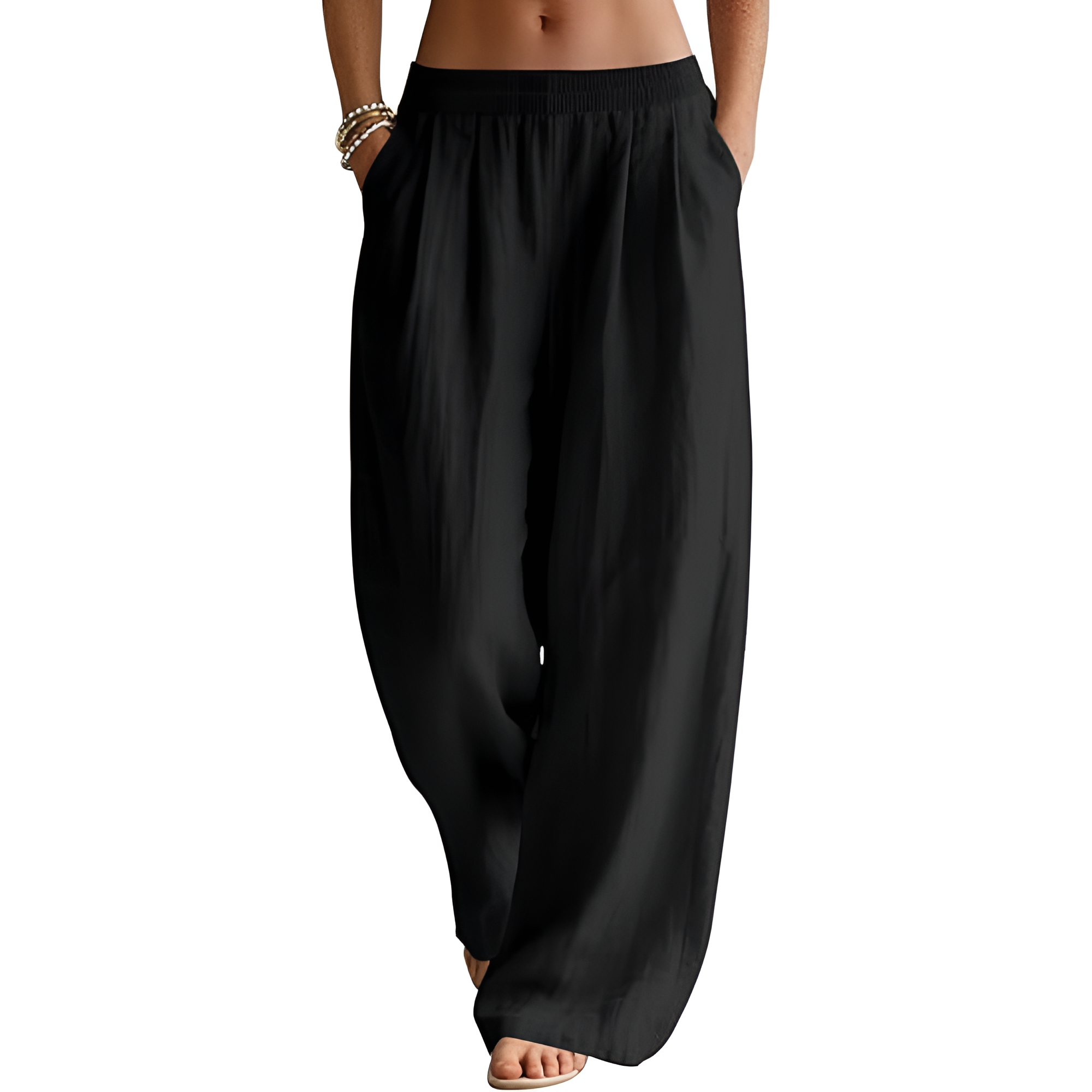 Wide Fit Summer Flowy Palazzo Pants For Women  – full length outfit view