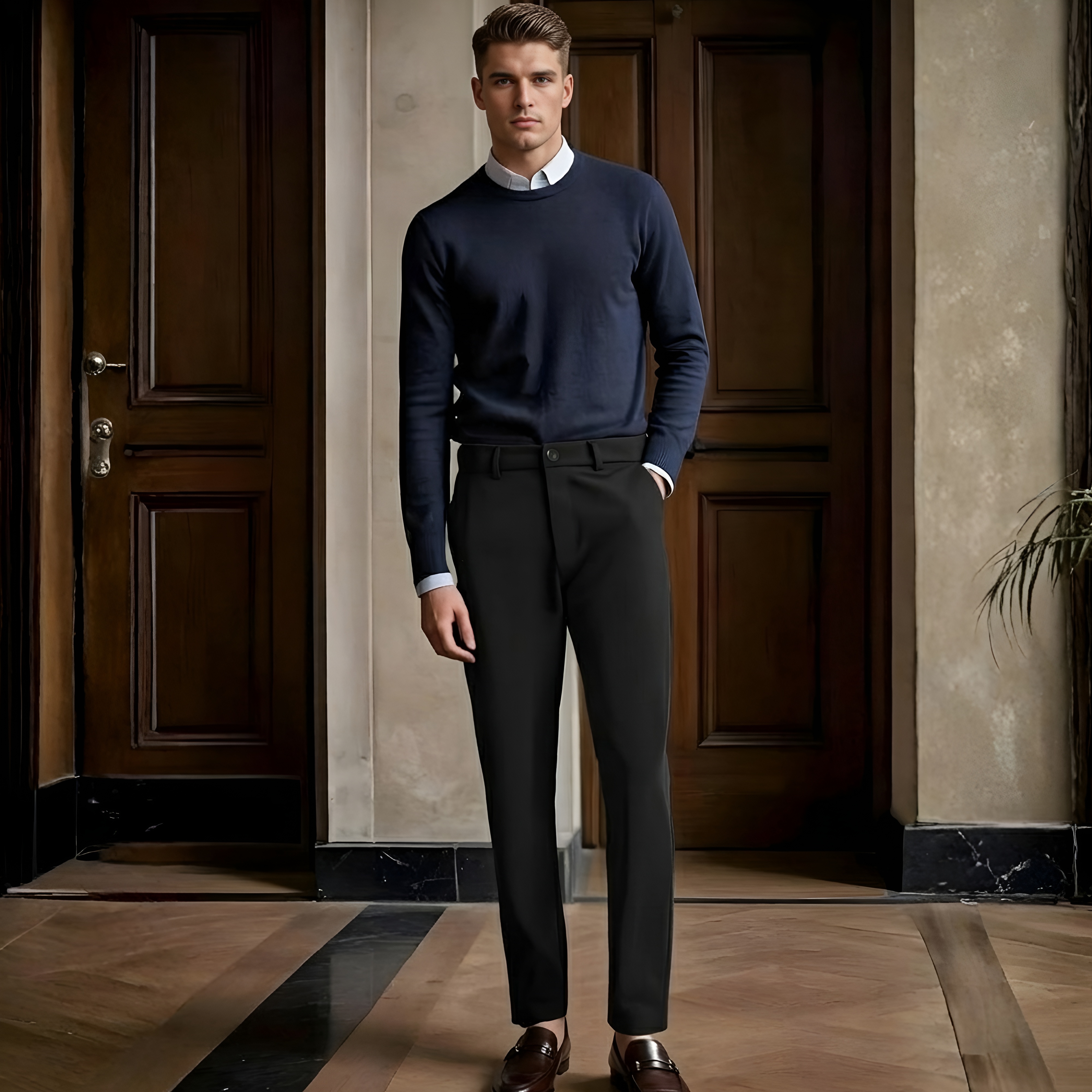 Stretchy Design Slim Fit Skinny Pants For Men – side profile view