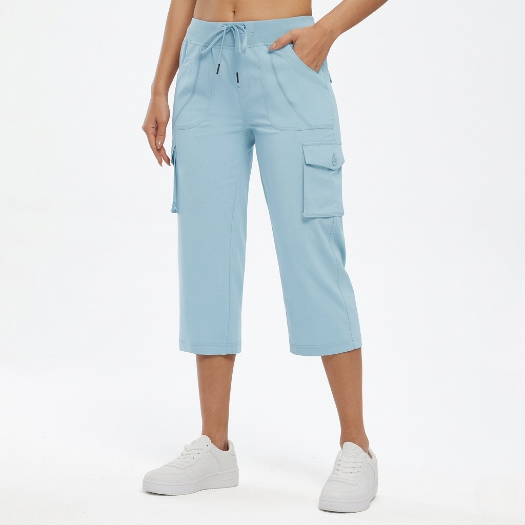 Casual Lightweight Cargo Capris Pants With 6 Pockets For Women