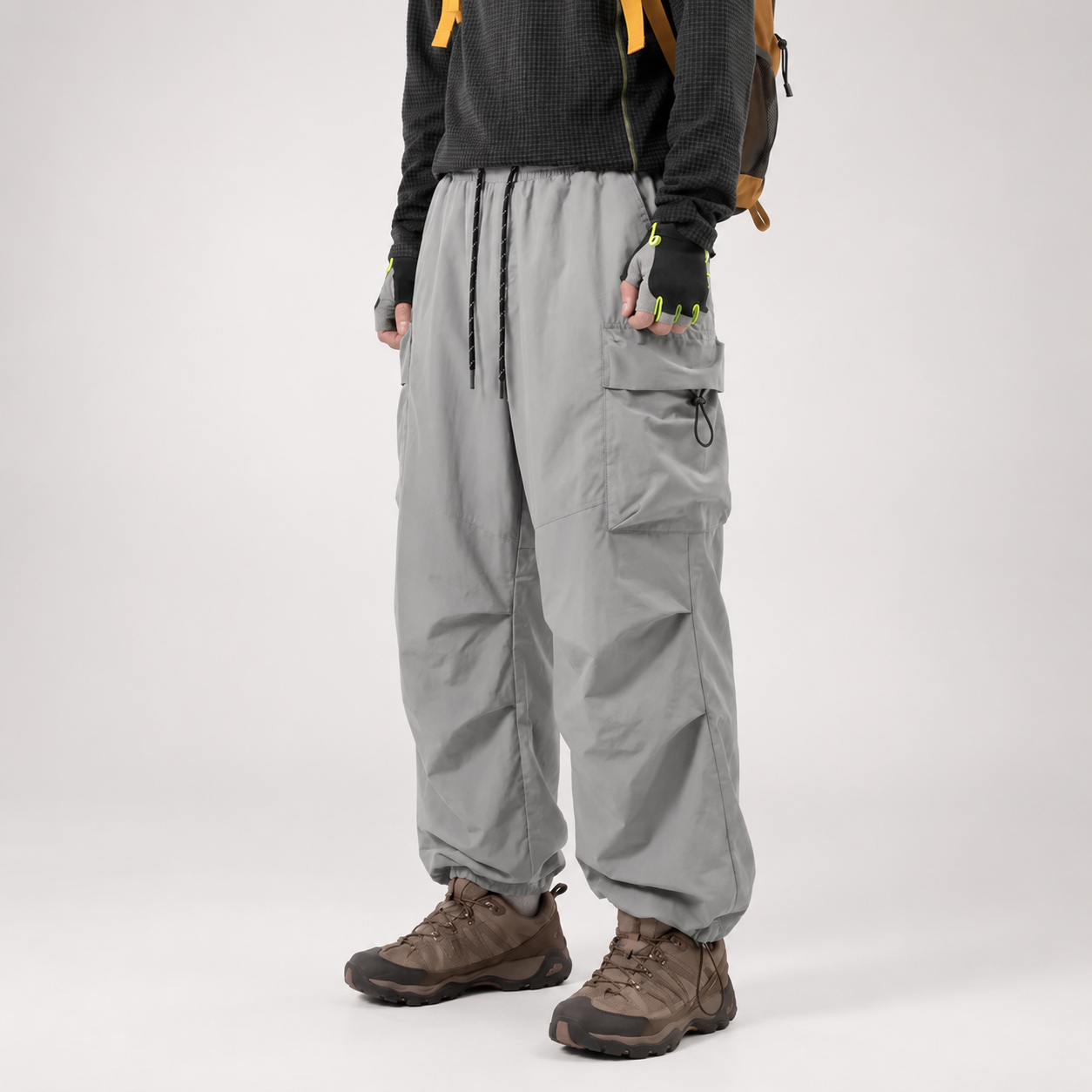 Lightweight Baggy Cargo Parachute Pants With Elastic Waist For Men