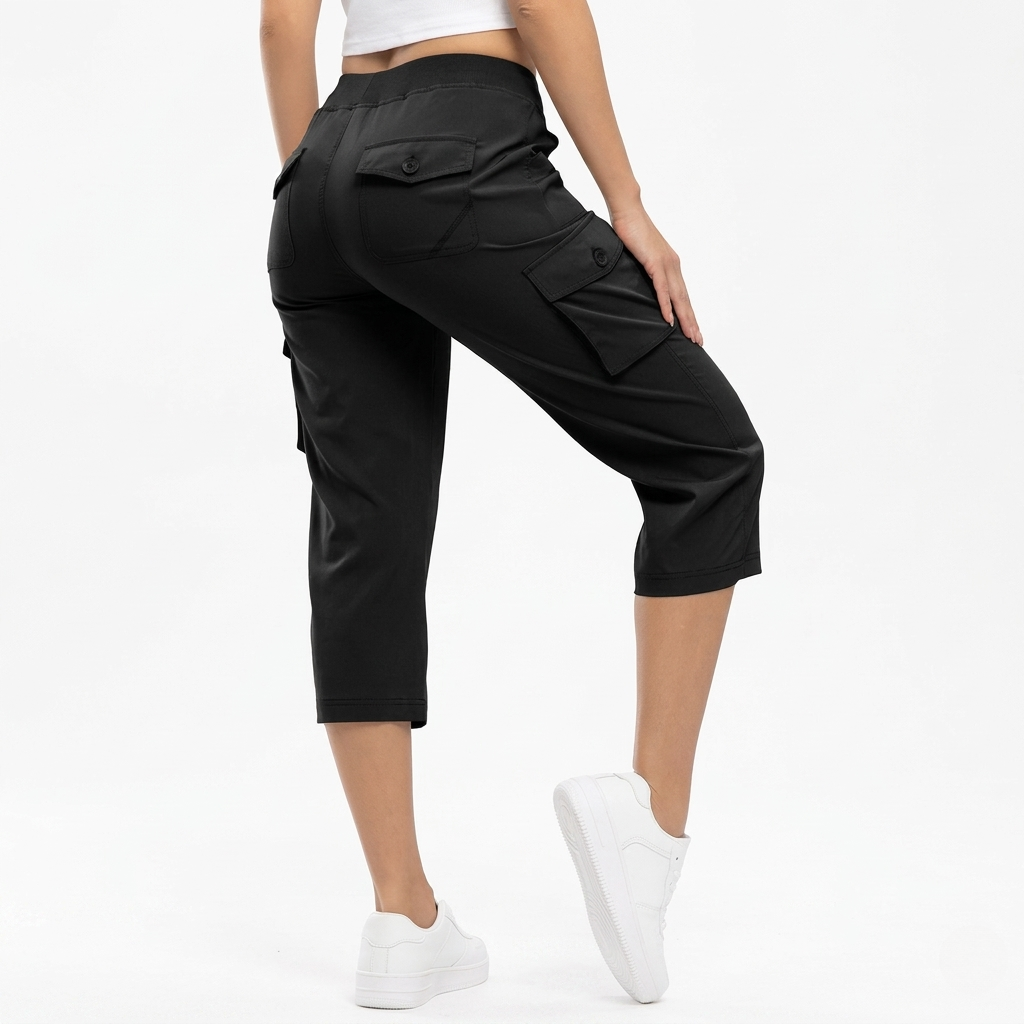 Casual Lightweight Cargo Capris Pants With 6 Pockets For Women