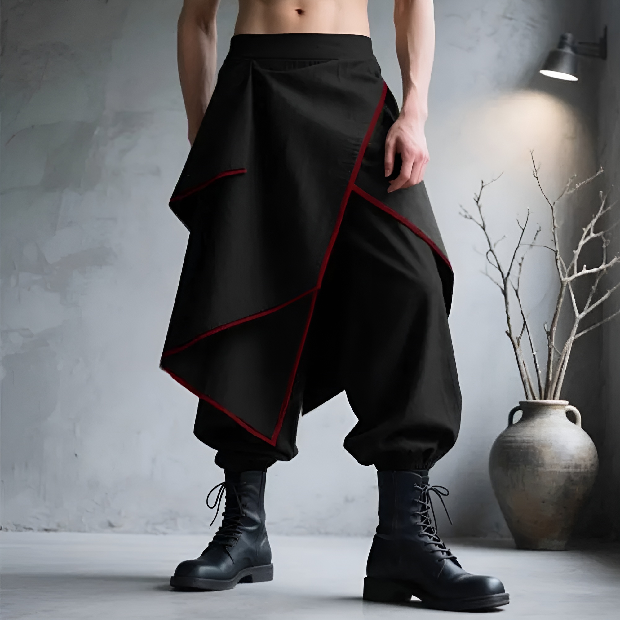 All Season Samurai Style Skirted Harem Jogger Pants – full length outfit view