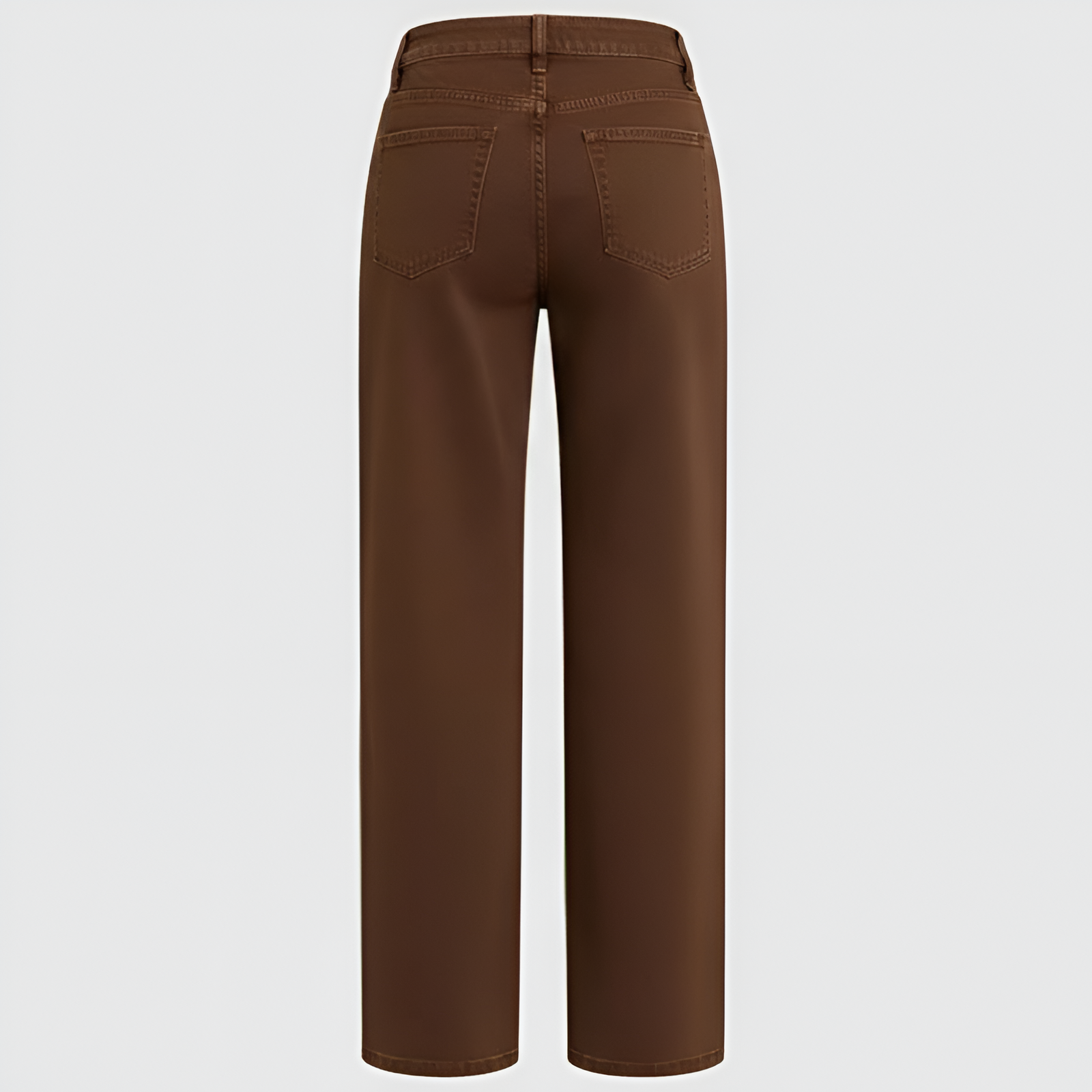 Solid Seam Front Mid Rise Straight Leg Pants Mid Rise Stretch Fabric Casual Trousers - Image 2