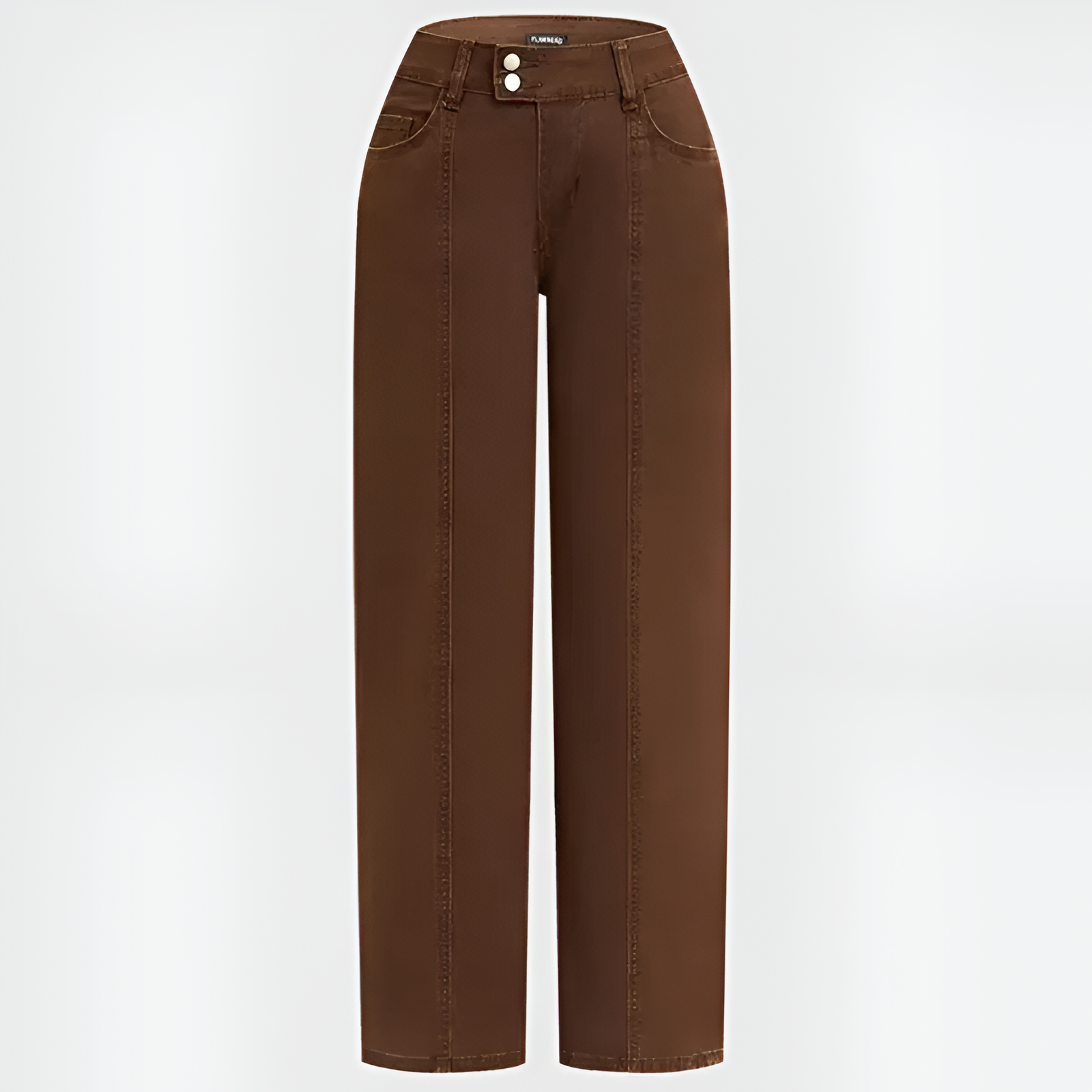 Solid Seam Front Mid Rise Straight Leg Pants 