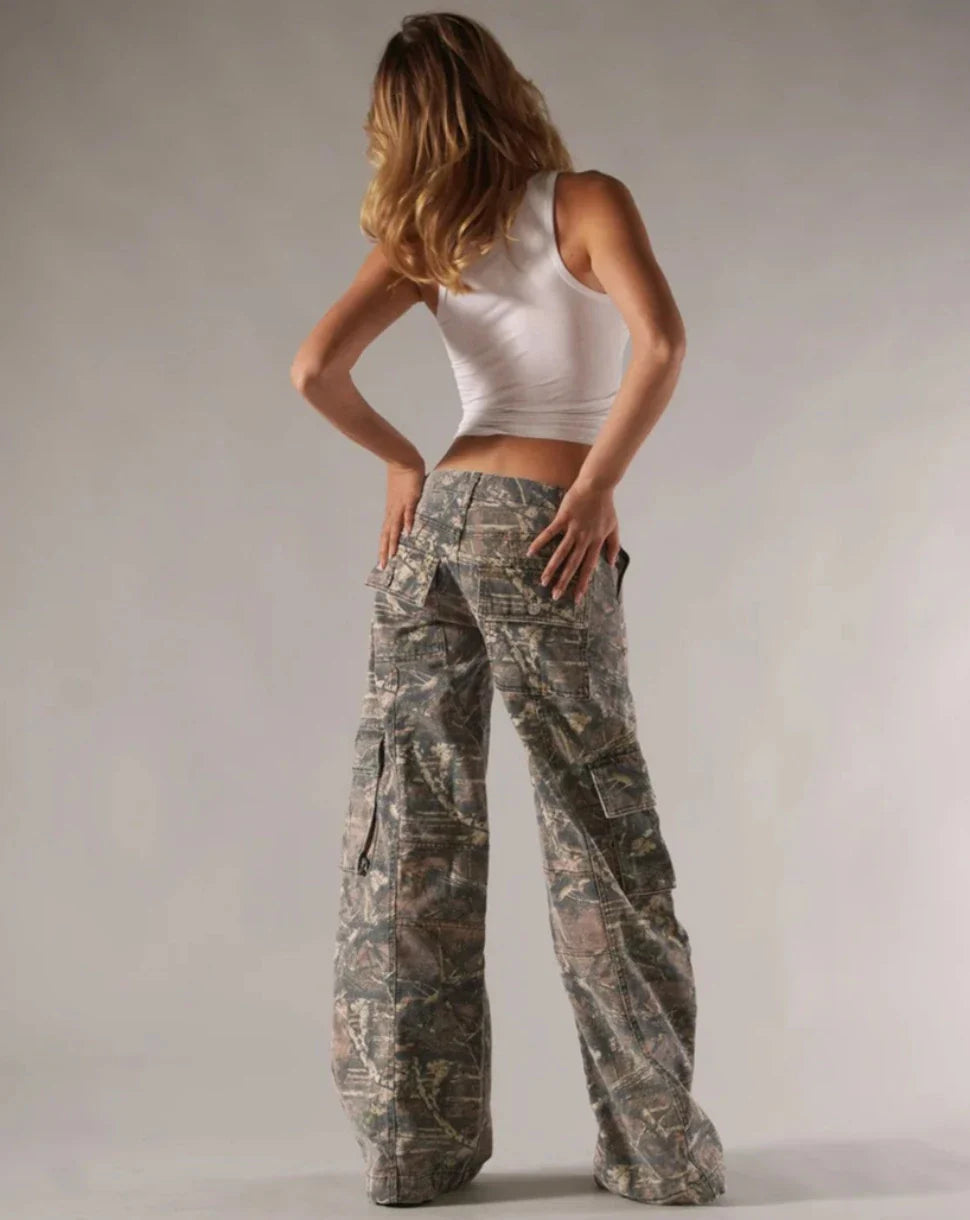 Camo Patterned Cargo Pants – pocket detail close-up