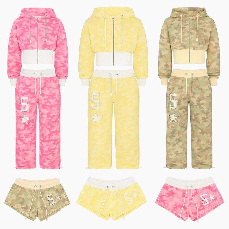 Women's Casual Camo Hoodie Outfit Set – side profile view