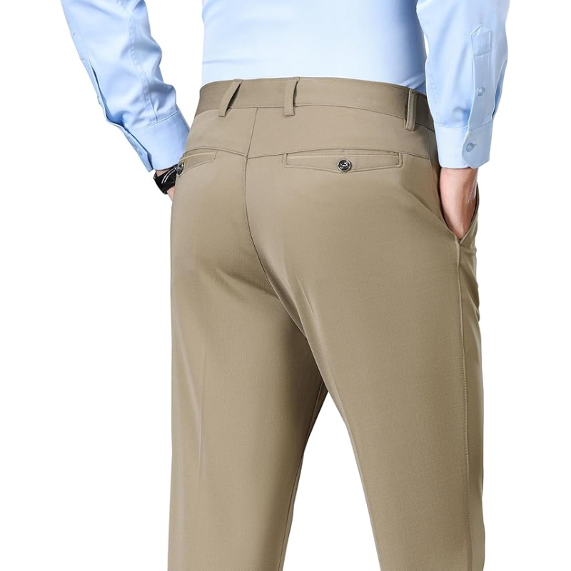 Regular Fit Dress Pants With Flat Front Style For Men – fabric detail close-up