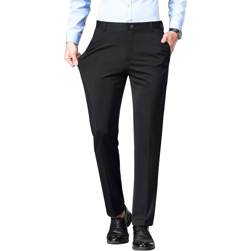 Regular Fit Dress Pants With Flat Front Style For Men – side profile view