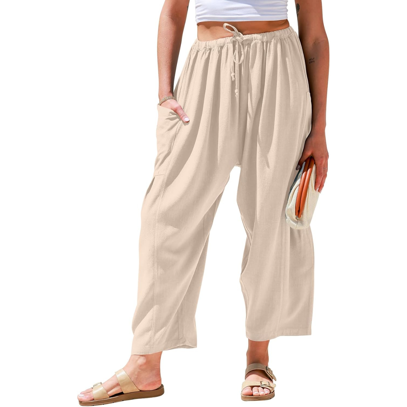 Casual Wide Fit Palazzo With Pockets For Travel And Vacation – fabric detail close-up