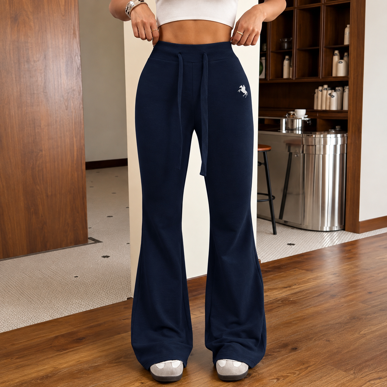 Casual Flared Embroidered Sweatpants With Drawstring For Women
