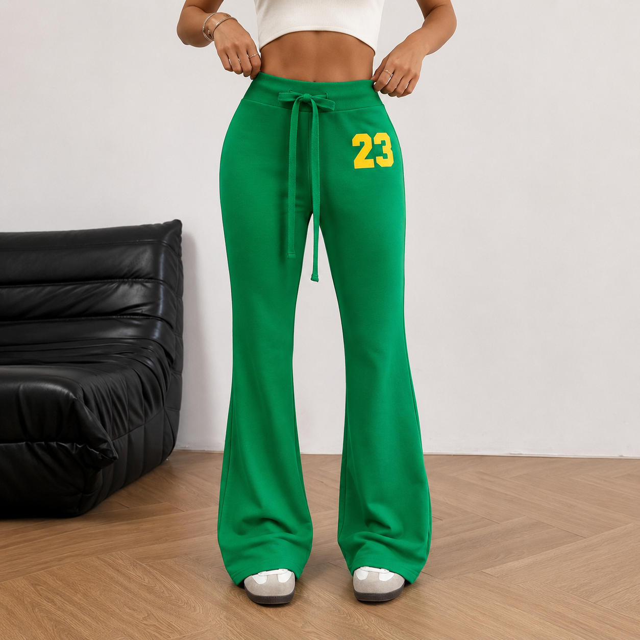Casual Flared Embroidered Sweatpants With Drawstring For Women
