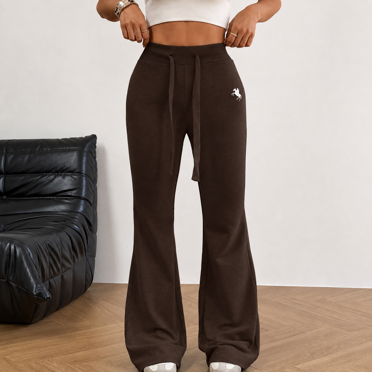 Casual Flared Embroidered Sweatpants With Drawstring For Women