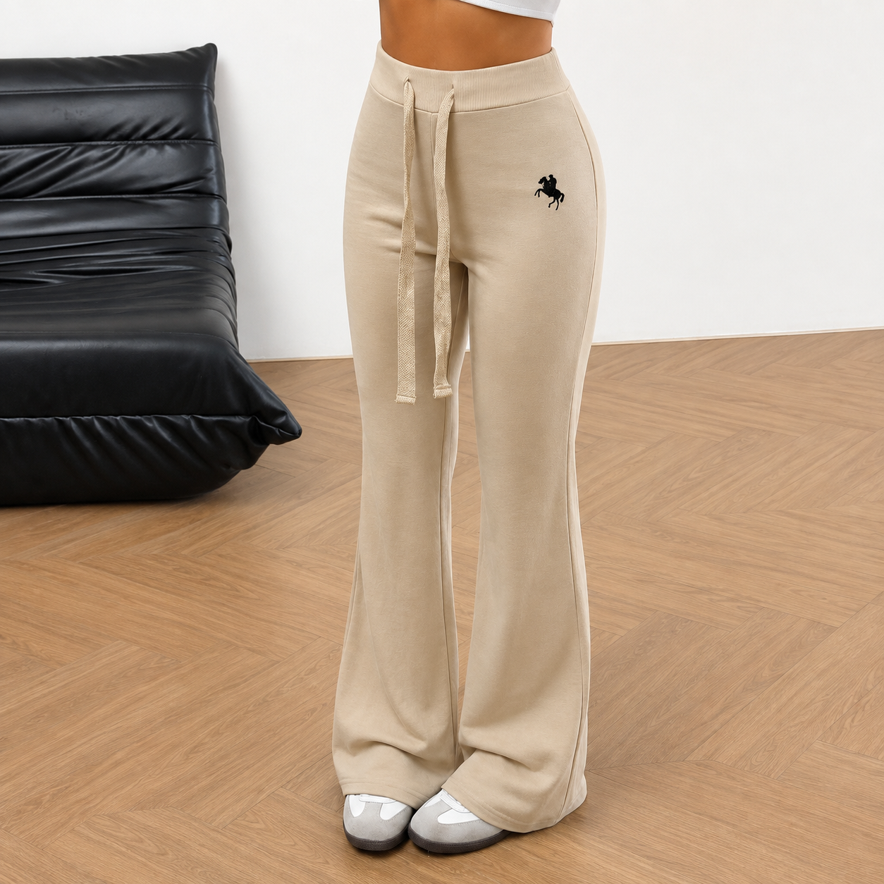 Casual Flared Embroidered Sweatpants With Drawstring For Women
