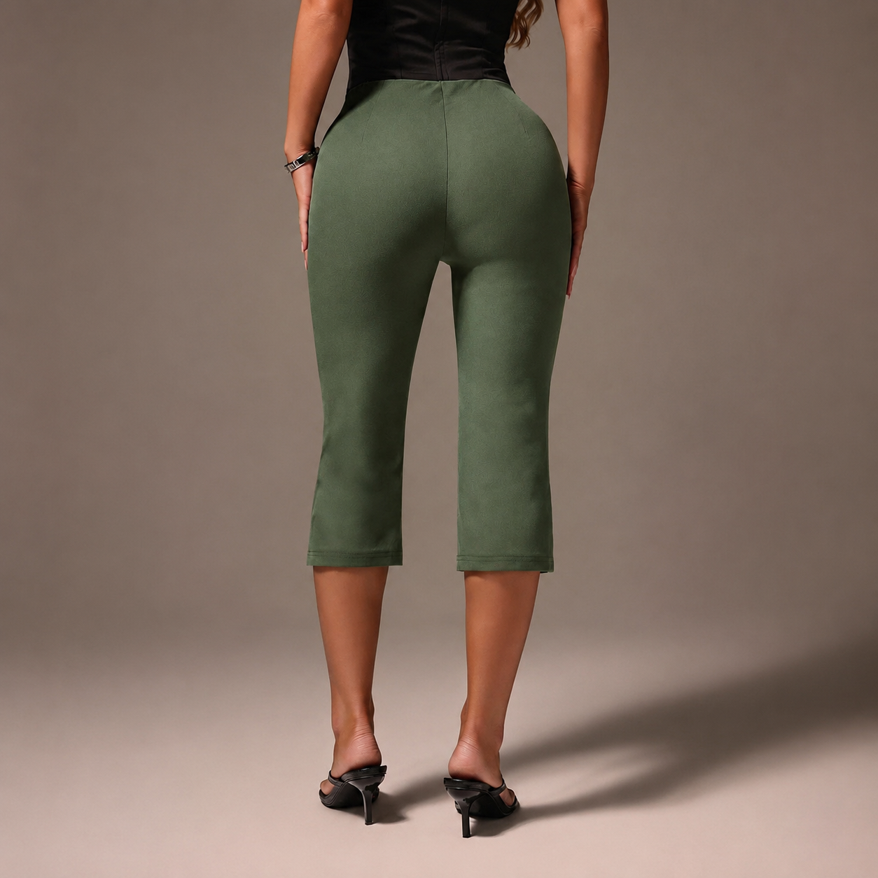 High Waisted Cropped Capri Trousers For Office Wear