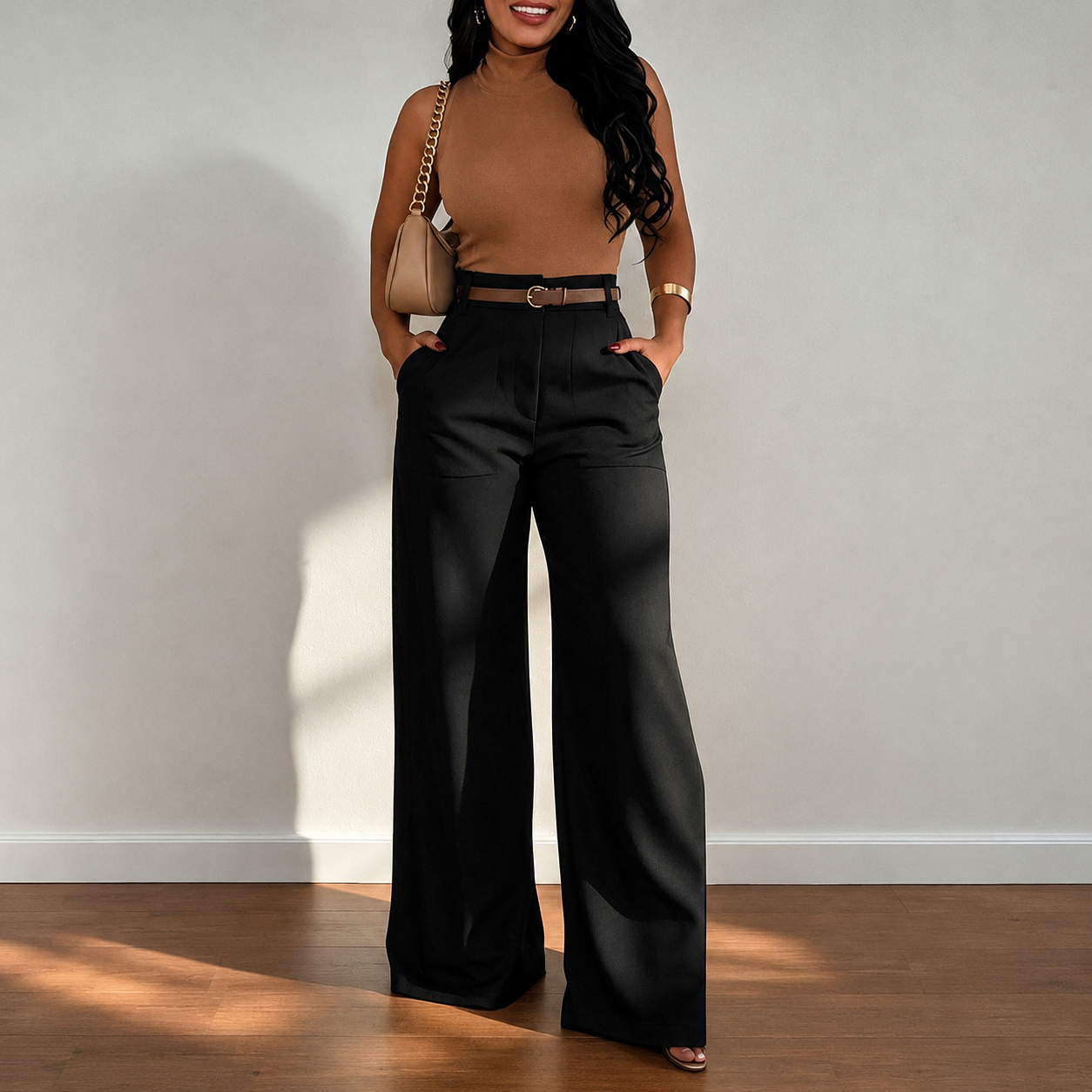 High Waisted Casual Straight Pants With Pockets