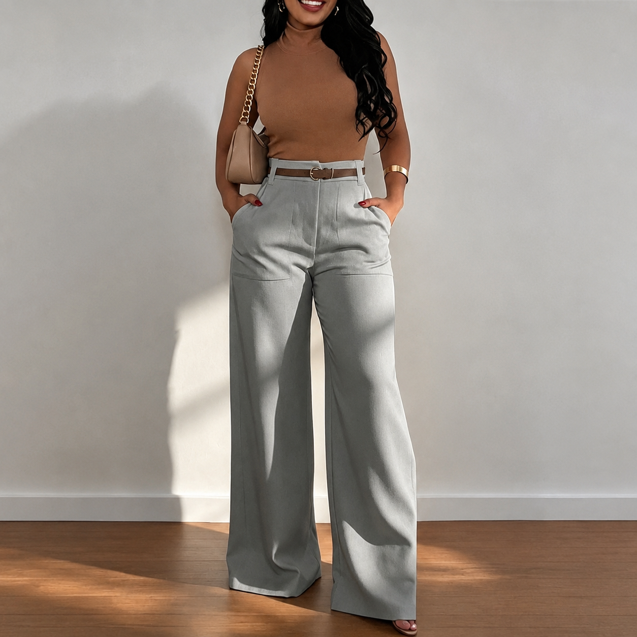 High Waisted Casual Straight Pants With Pockets