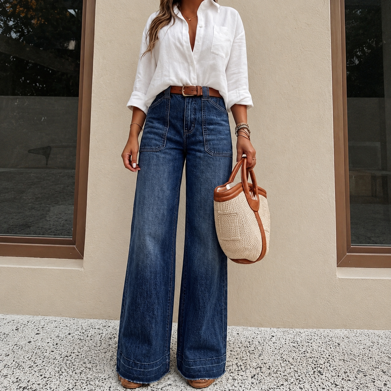 Casual Loose Fit Wide Denim Jeans For Women