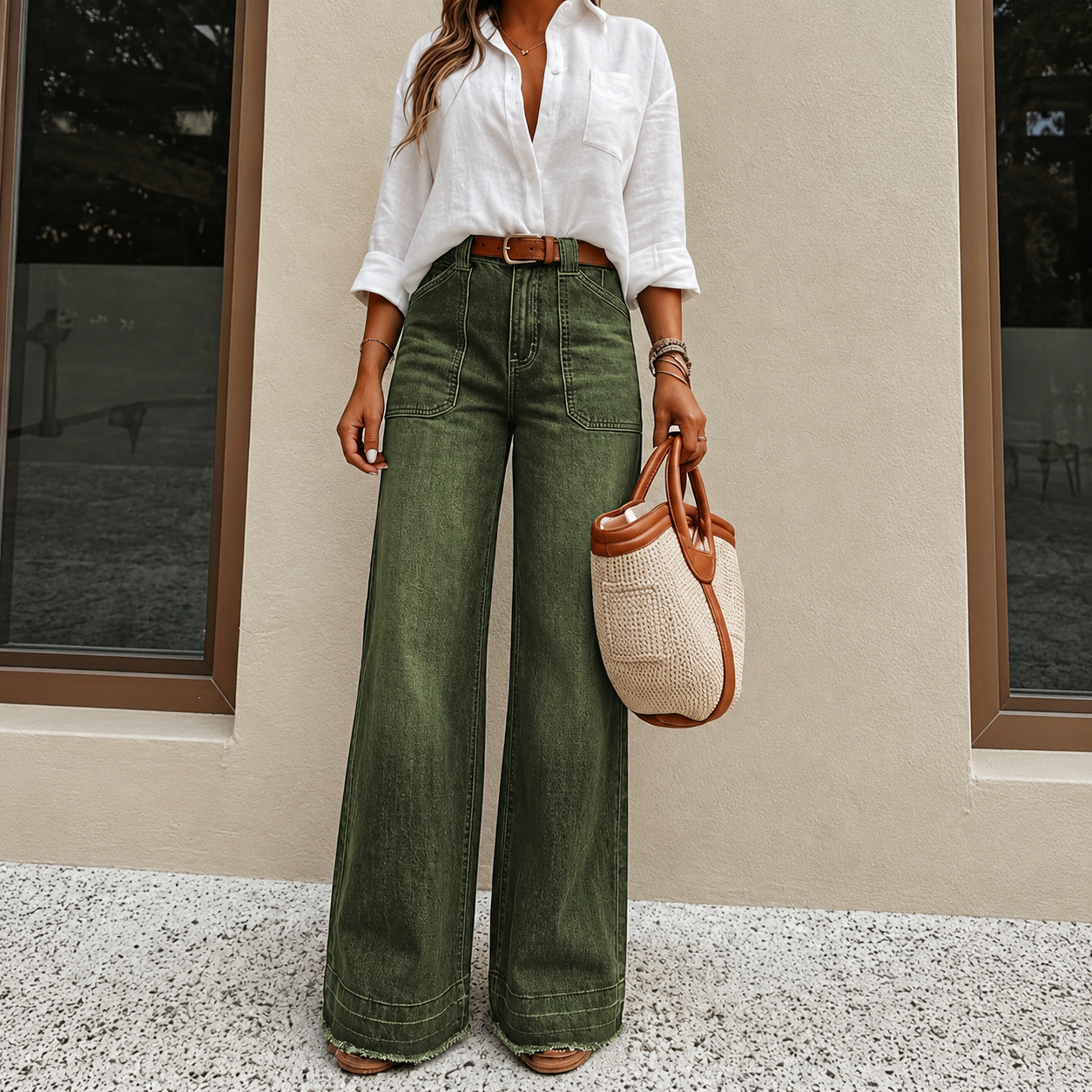 Casual Loose Fit Wide Denim Jeans For Women