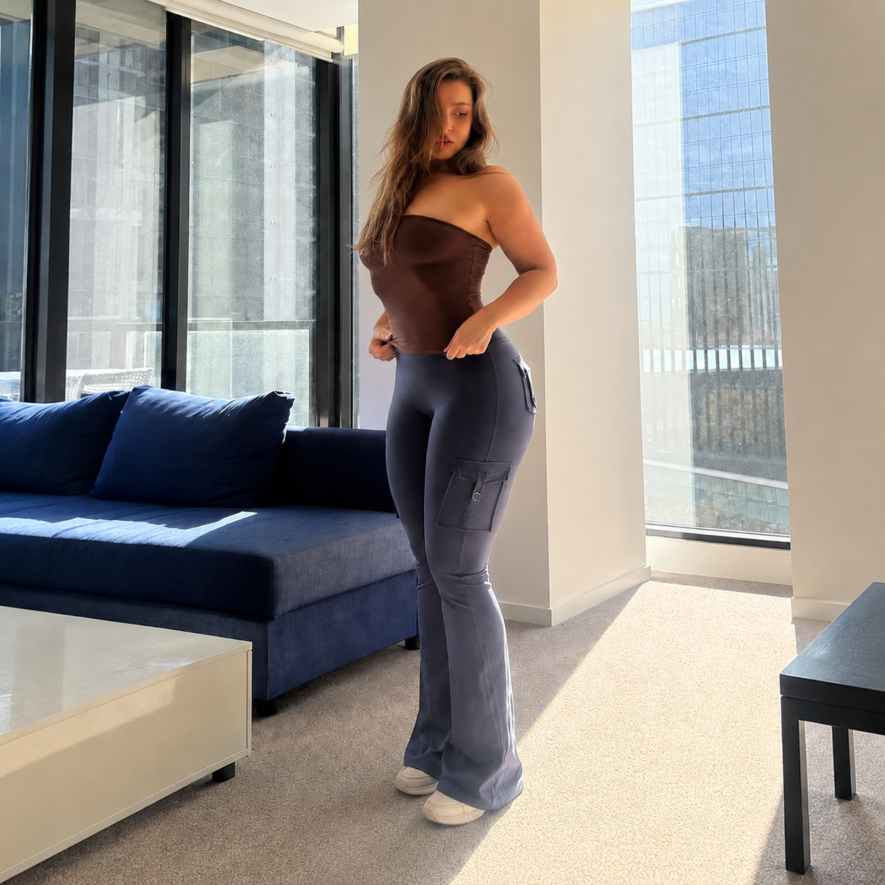 High Rise Seamless Flare Yoga Leggings With Pockets
