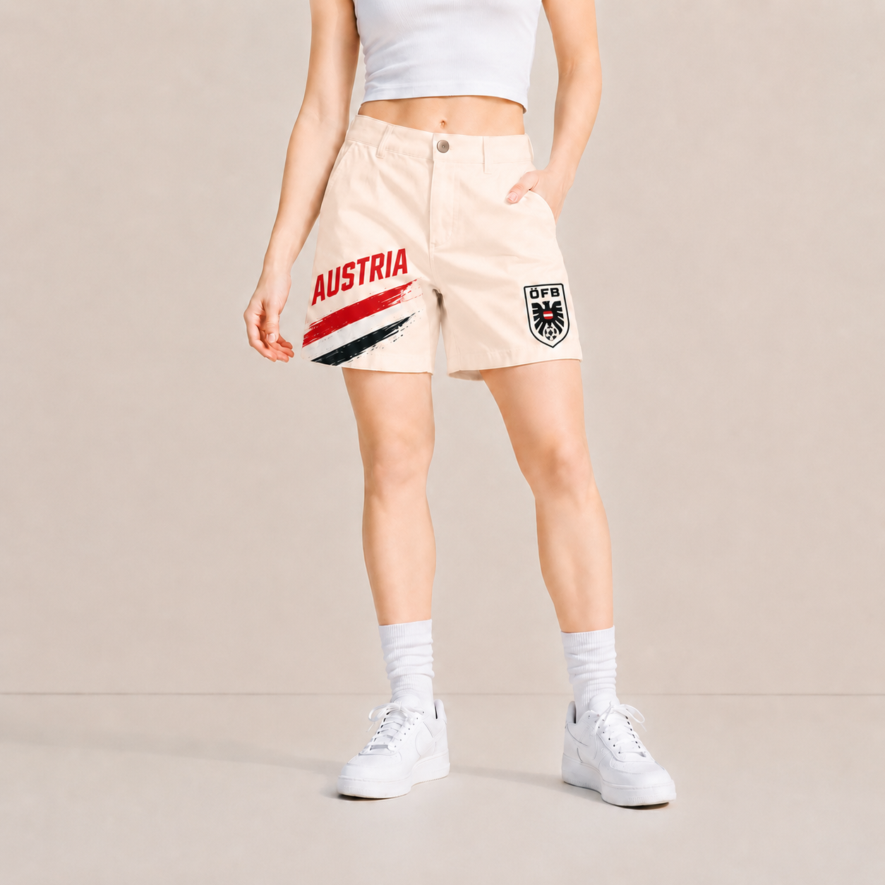 World Cup 2026 Austria Football Fan Printed Twill Shorts