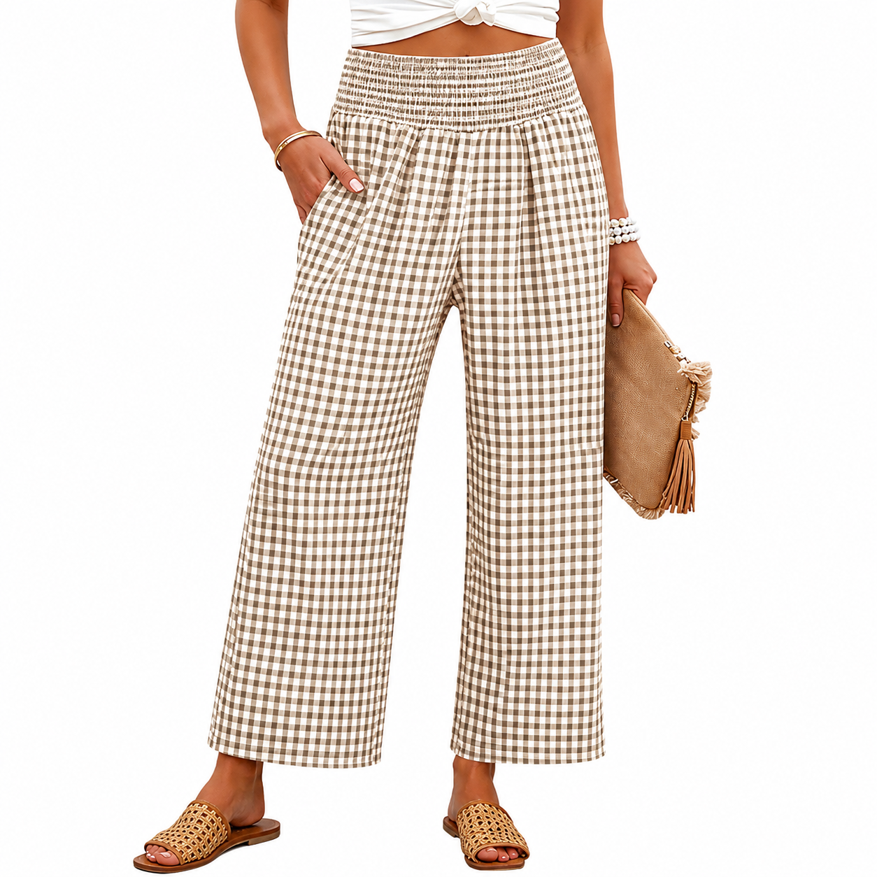 Printed Wide Fit Casual Pants With Pockets For Women