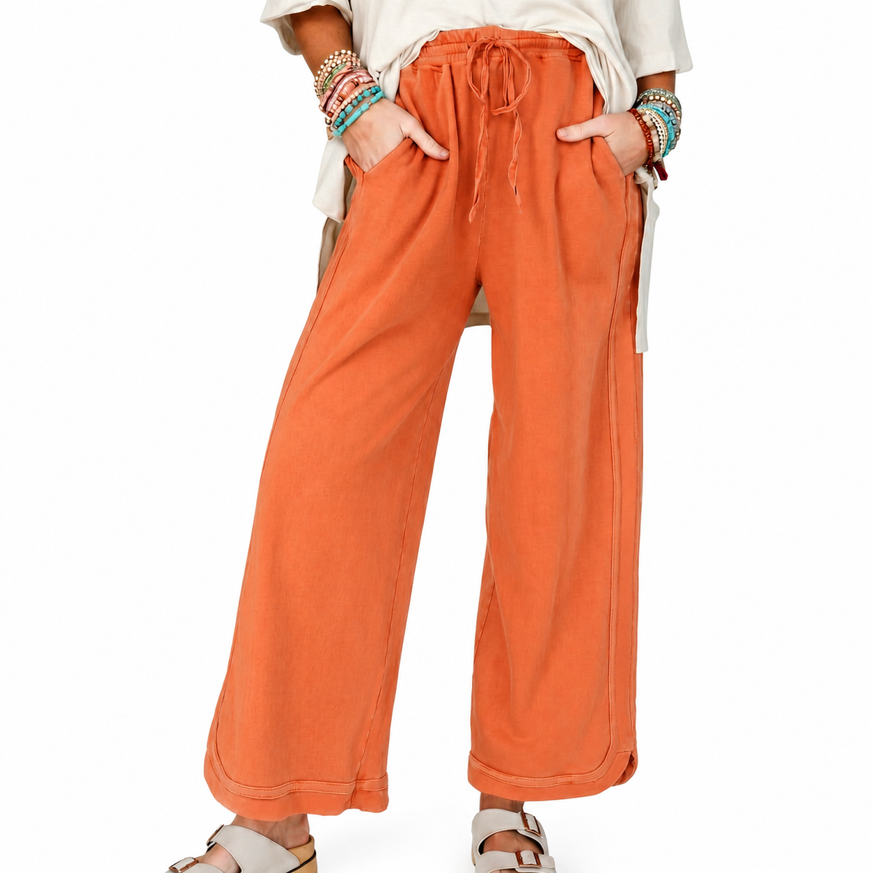 Baggy Wide Fit Athletic Palazzo Sweatpants With Pockets For Women