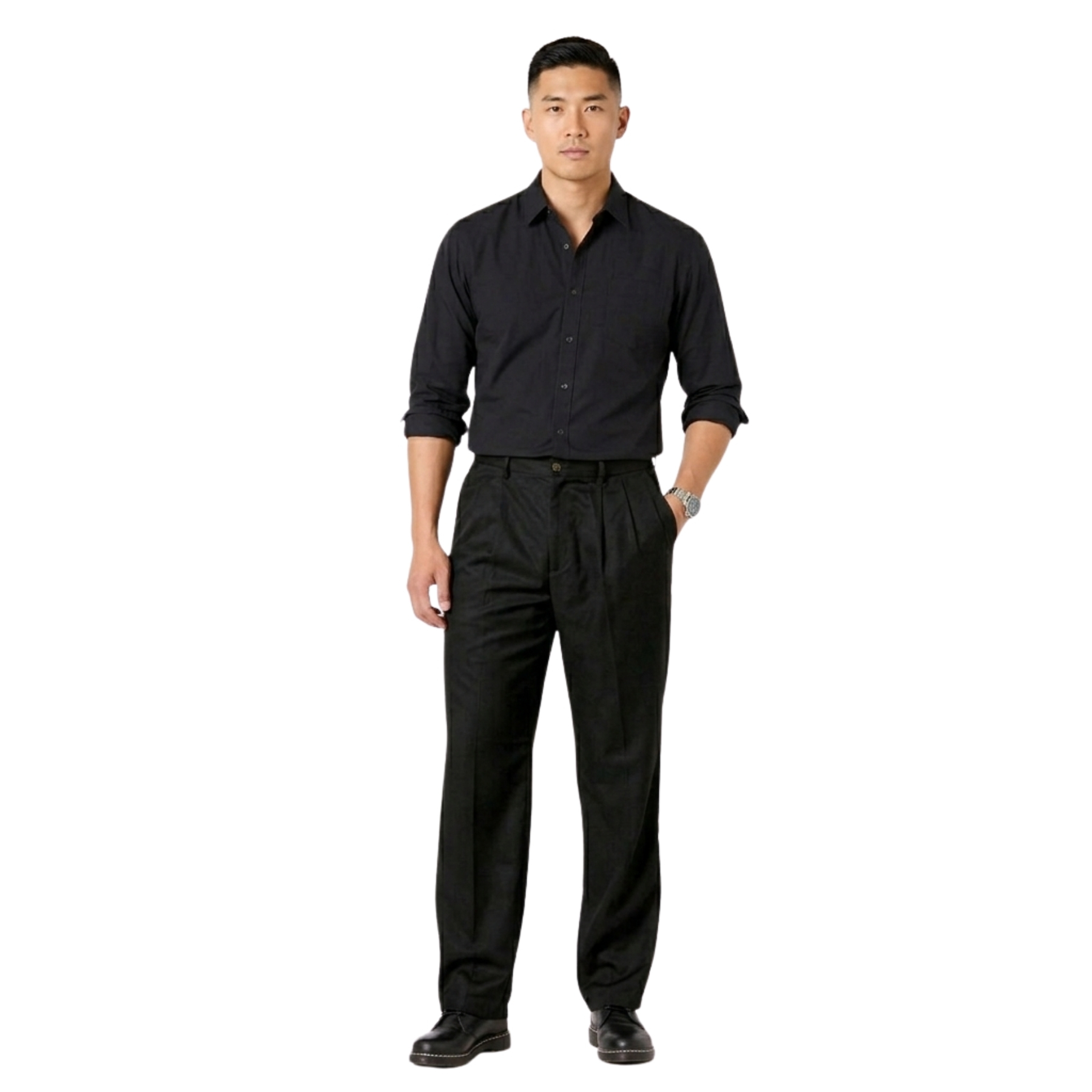 Formal Pleated Pants With Expandable Fit And Clean Tailored Look For Men – side profile view