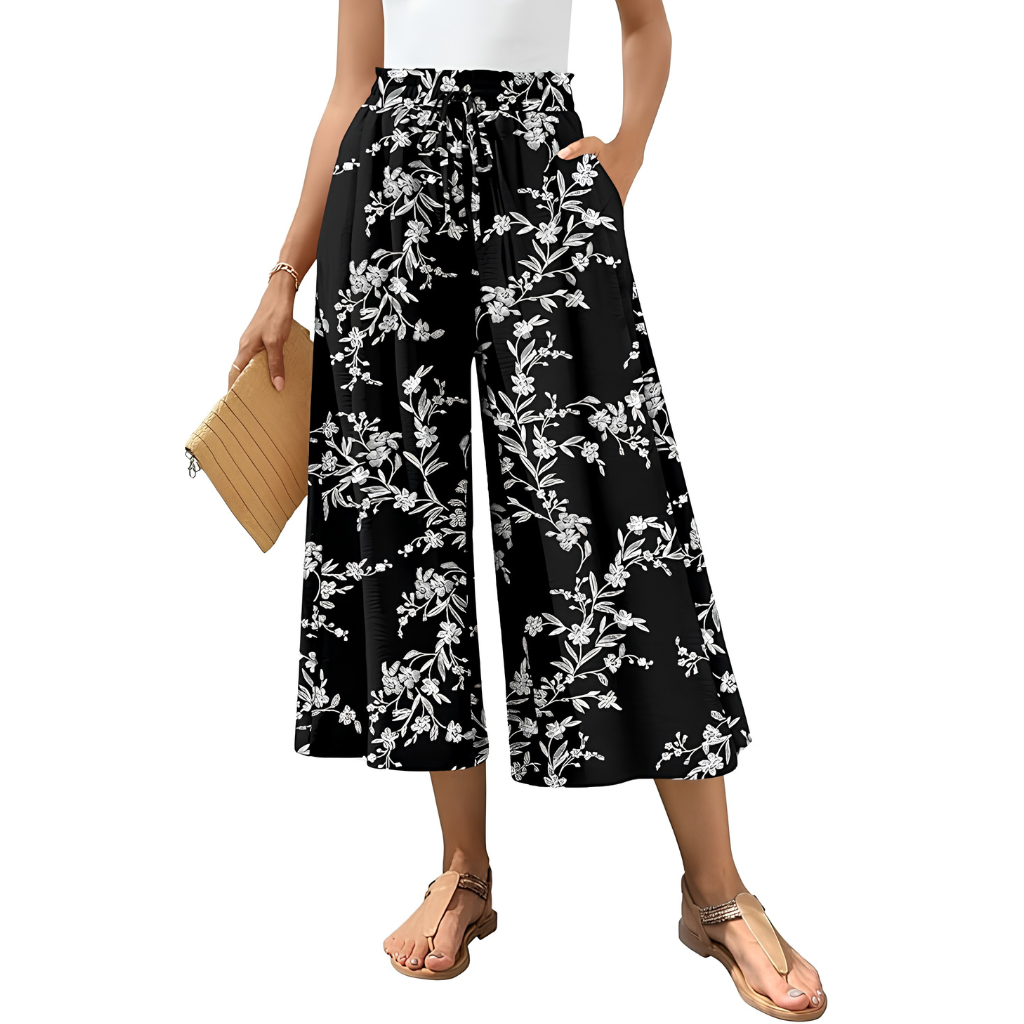 Casual Wide Capri Palazzo Pants With Pockets For Women