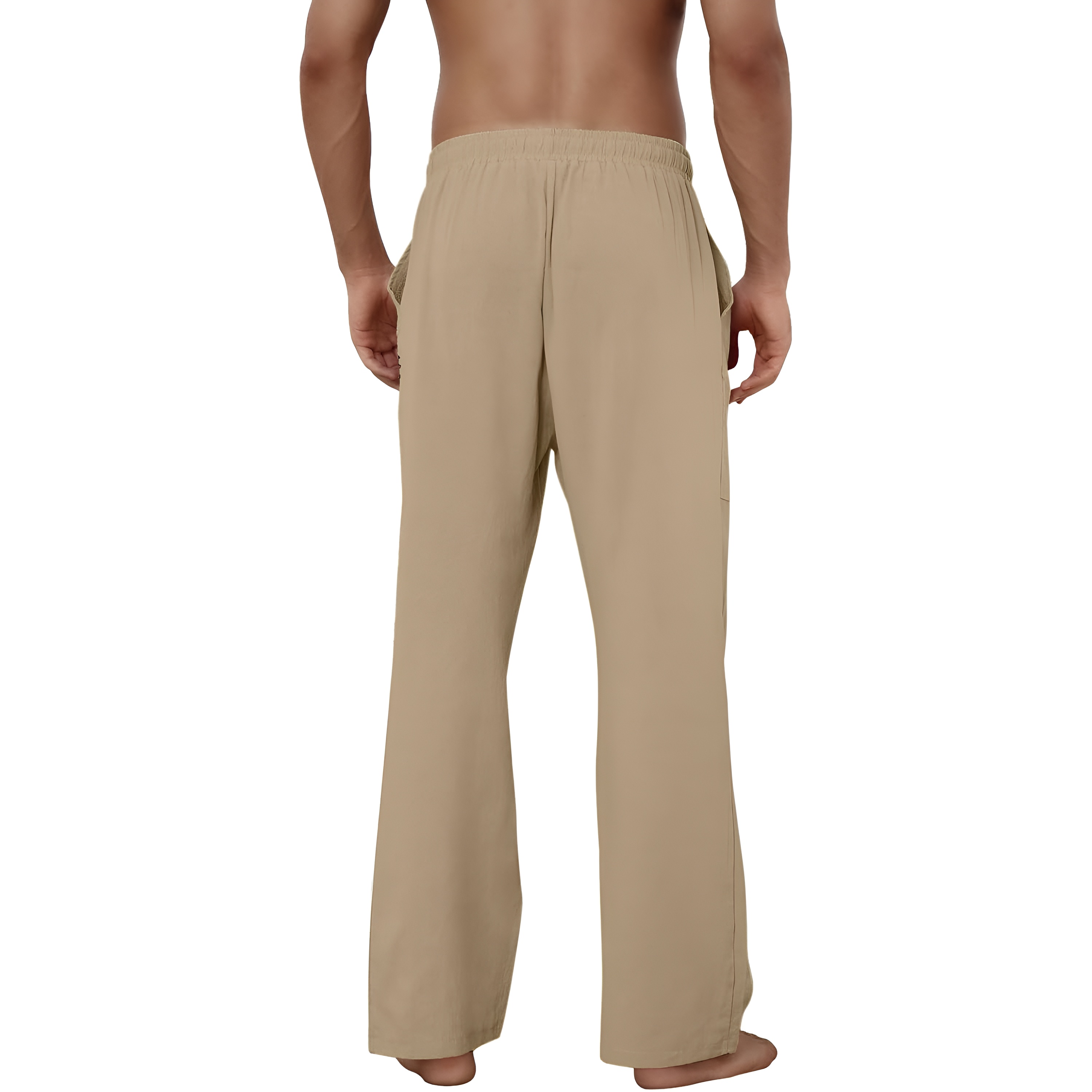 Linen Casual Pants With Drawstring And Loose Fit Style For Men – side profile view