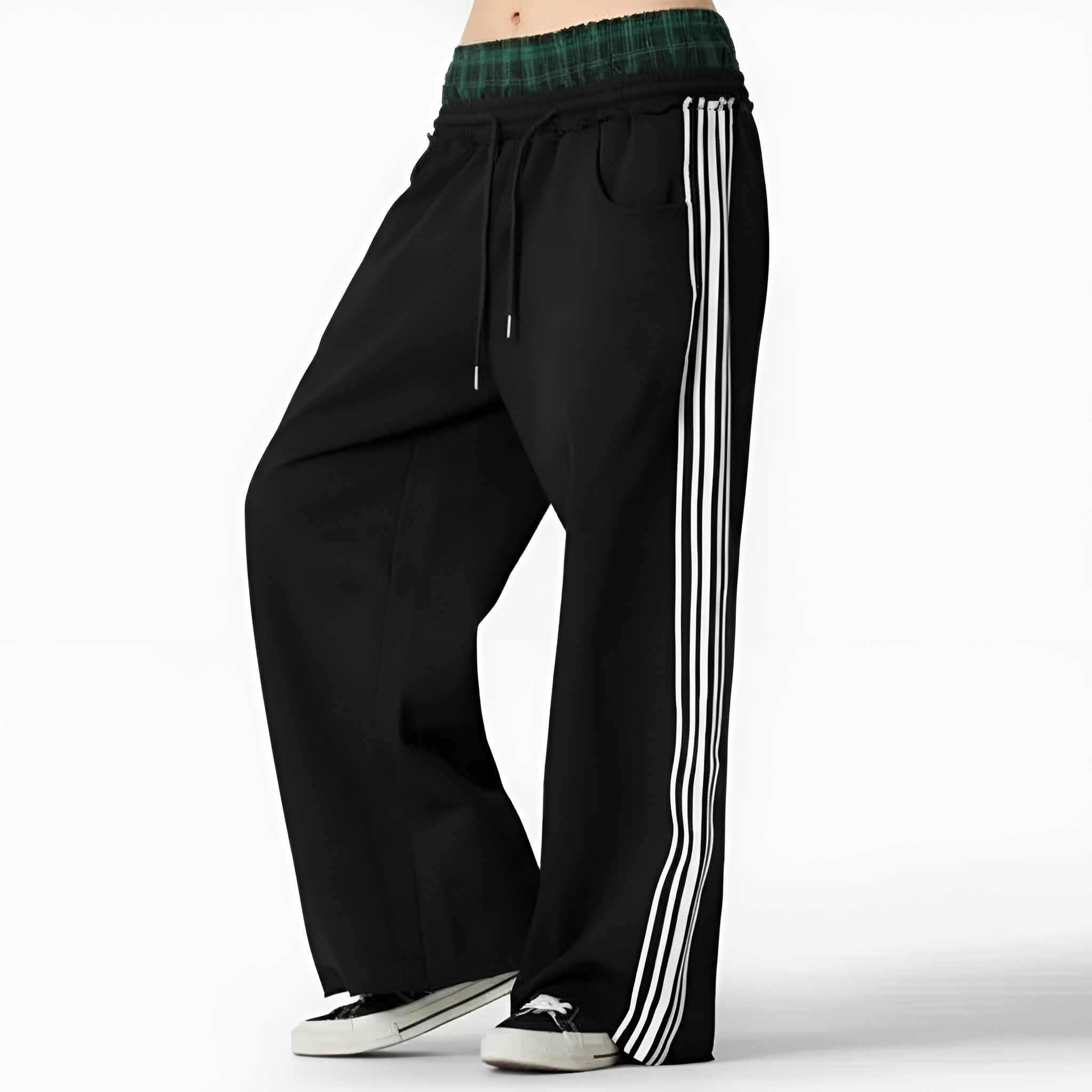 Double Layer Plaid Sweatpants With Patchwork For Women