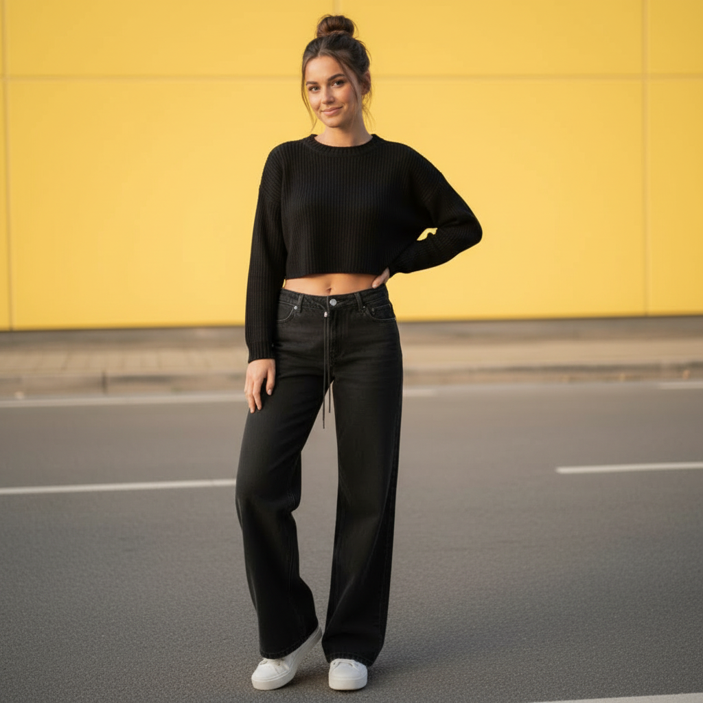 Effortless Vintage Style Low Rise Wide Jeans – fabric detail close-up