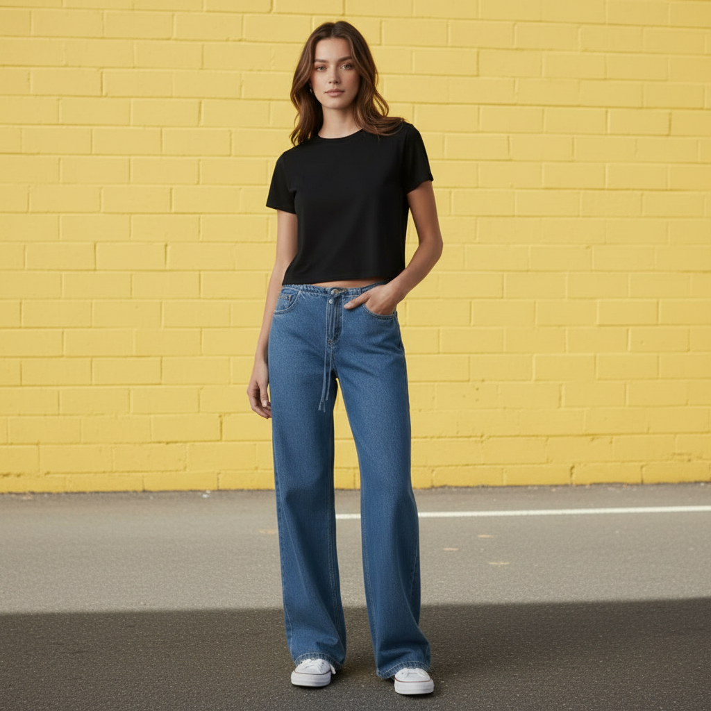Effortless Vintage Style Low Rise Wide Jeans – side profile view