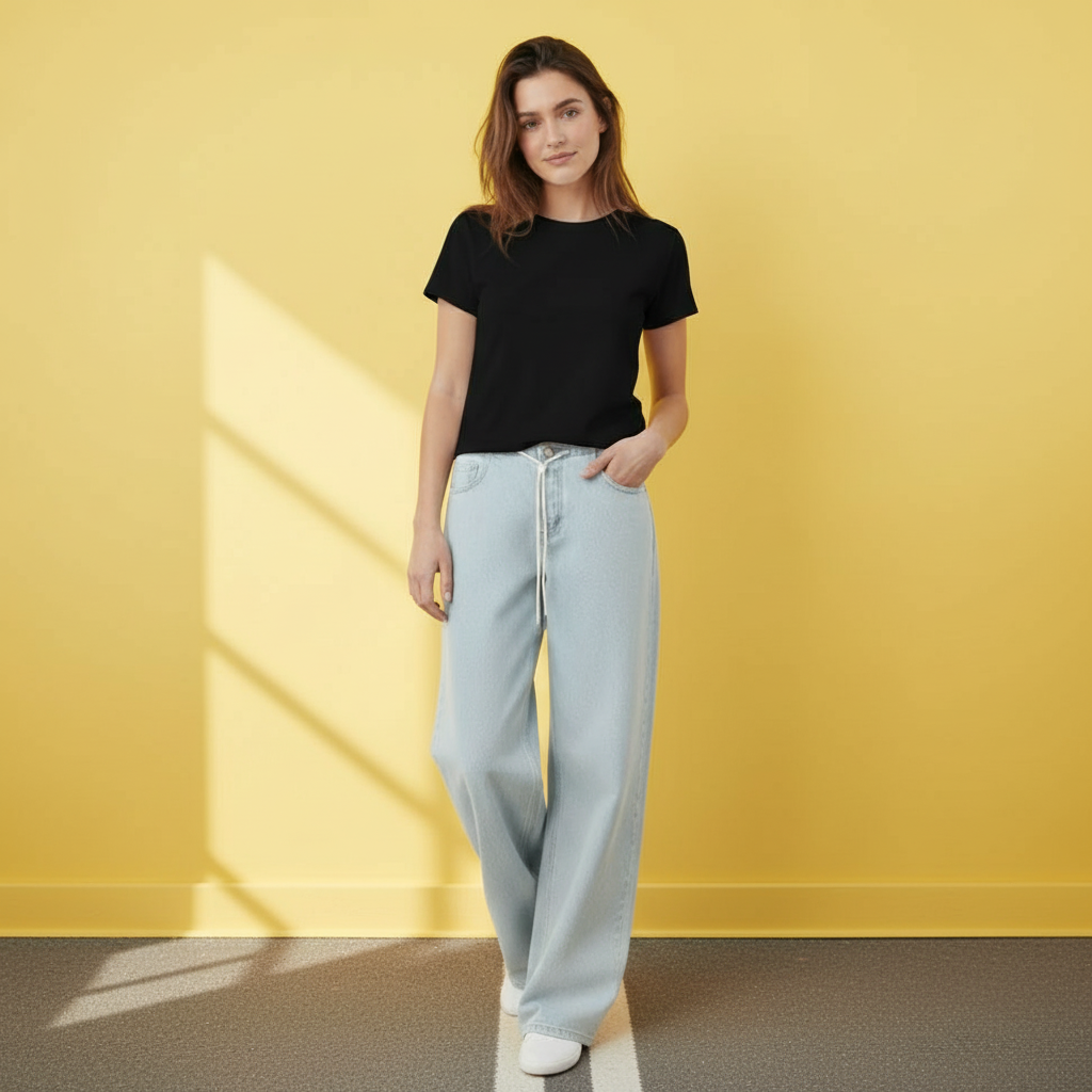 Effortless Vintage Style Low Rise Wide Jeans – pocket detail close-up