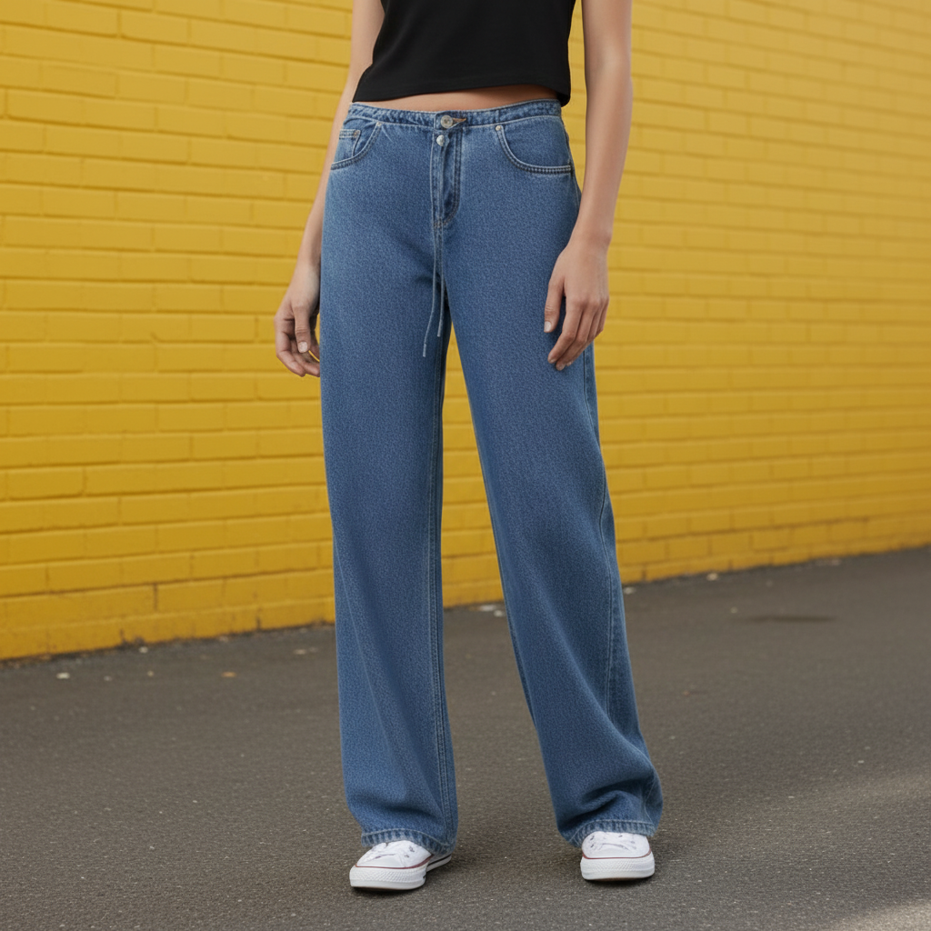 Effortless Vintage Style Low Rise Wide Jeans – women's cargo pants front view