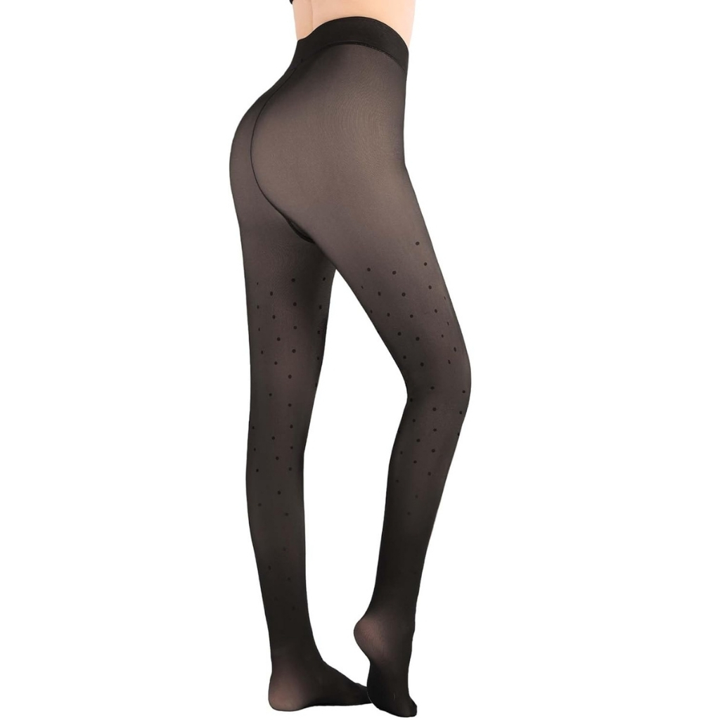 Fleece Lined Thermal Tights For Women With Translucent Look - Stretch Co – side profile view