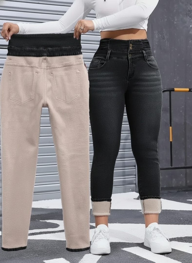 High Elasticity Fleece Lined Thick Denim Jeans for Women