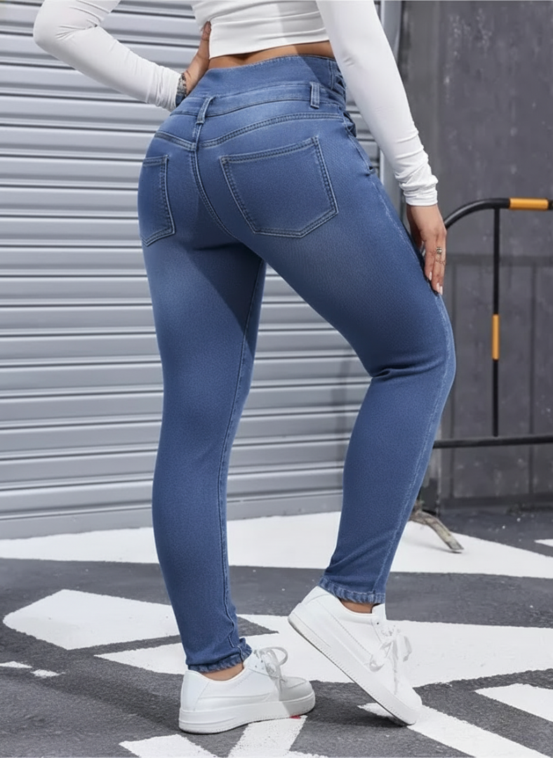High Elasticity Fleece Lined Thick Denim Jeans For Women - Stretch Comfo – pocket detail close-up