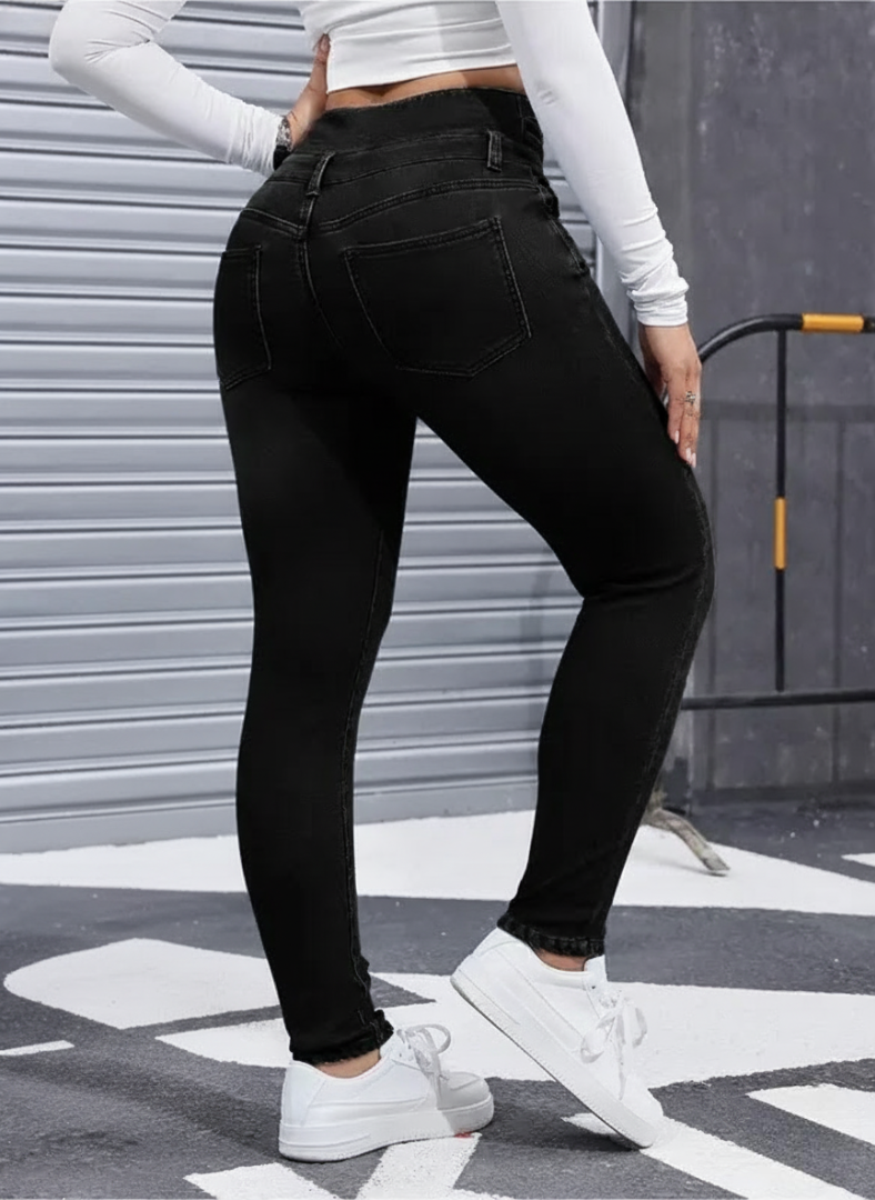 High Elasticity Fleece Lined Thick Denim Jeans For Women - Stretch Comfo – styled outfit view