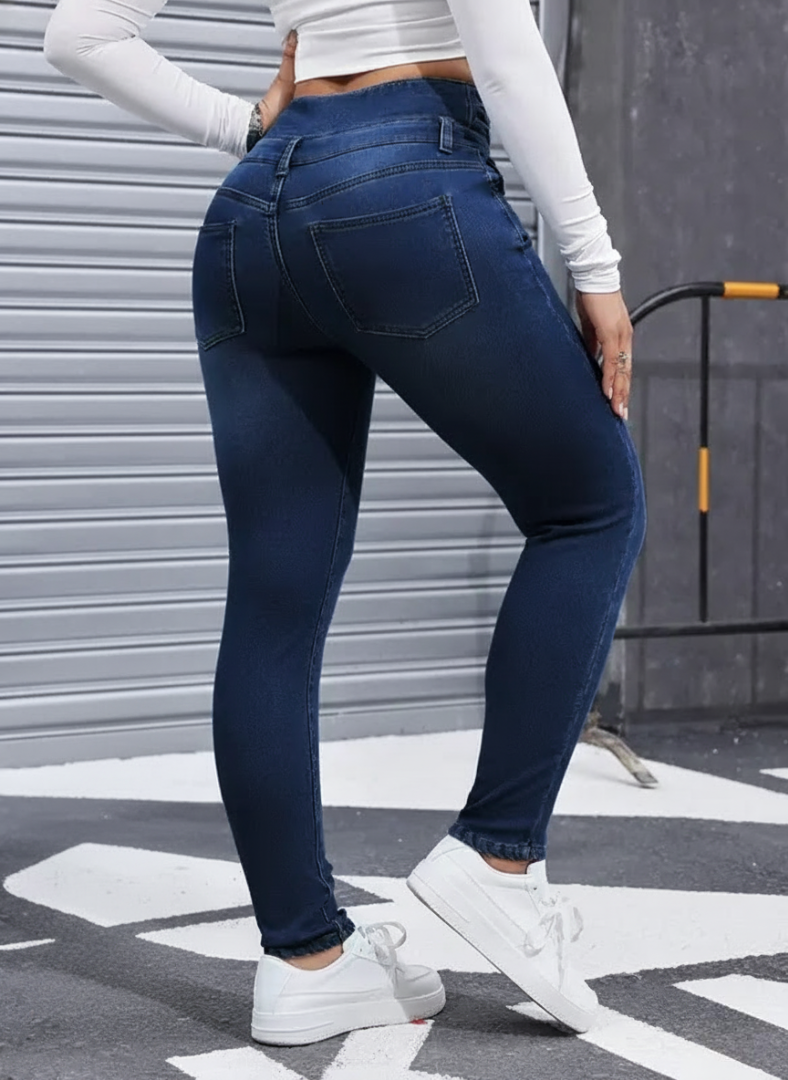 High Elasticity Fleece Lined Thick Denim Jeans For Women - Stretch Comfo – fabric detail close-up